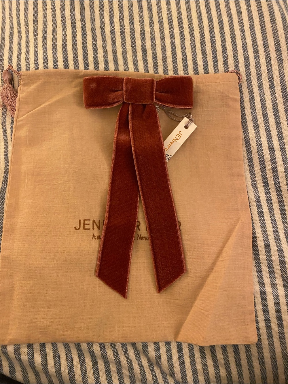 Jennifer Behr Velvet Ribbon Bow Clip in Antique rose